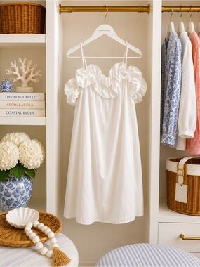 H&M White Ruffle-Trim Slip Mini Dress